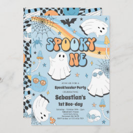 Spooky One Halloween Groovy Ghost 1:a Birthday Inv Inbjudningar