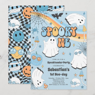 Spooky One Halloween Groovy Ghost 1:a Birthday Inv Inbjudningar