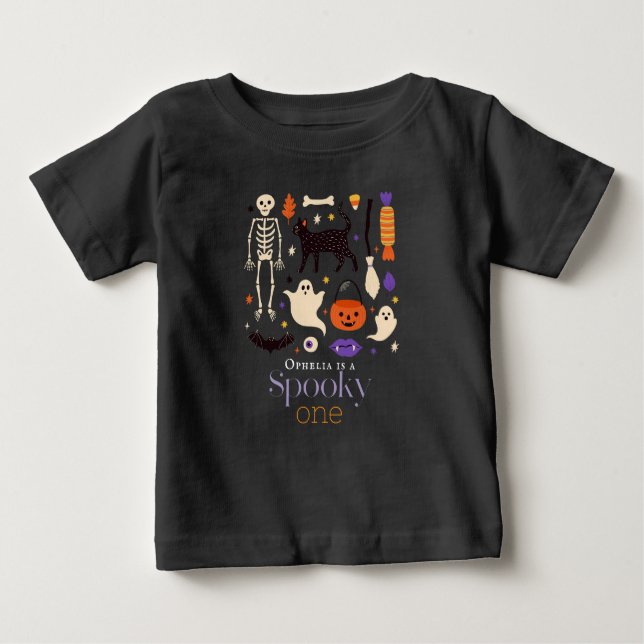 Spooky One Halloween Motifs Black 1:a födelsedag T Shirt (Framsida)