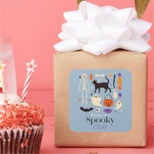 Spooky One Halloween Motifs Blue 1:a födelsedag Fyrkantigt Klistermärke
