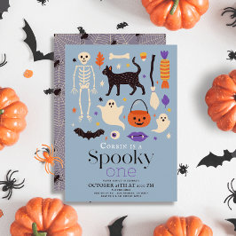 Spooky One Halloween Motifs Blue 1:a födelsedag Inbjudningar
