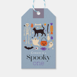 Spooky One Halloween Motifs Blue 1:a födelsedag Presentetikett