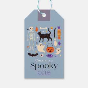 Spooky One Halloween Motifs Blue 1:a födelsedag Presentetikett
