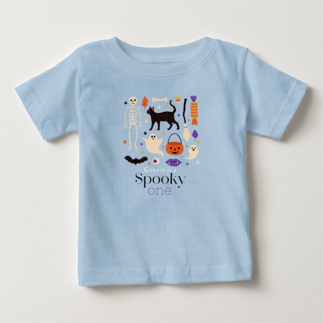 Spooky One Halloween Motifs Blue 1:a födelsedag T Shirt (Framsida)