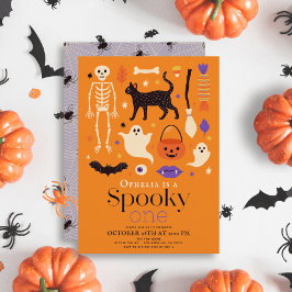Spooky One Halloween Motifs Orange 1:a födelsedage Inbjudningar
