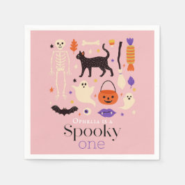 Spooky One Halloween Motifs Rosa 1:a födelsedagen Pappersservett