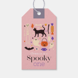 Spooky One Halloween Motifs Rosa 1:a födelsedagen Presentetikett