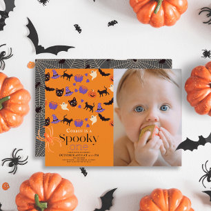 Spooky One Halloween Orange 1:a födelsedagsfoto Inbjudningar