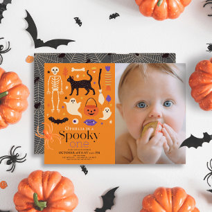 Spooky One Halloween Orange 1:a födelsedagsfoto Inbjudningar