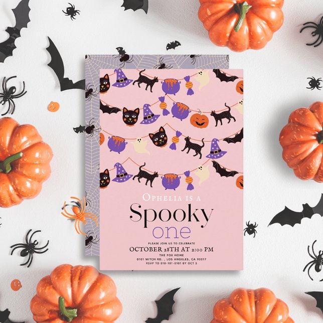 Spooky One Halloween Rosa 1:a födelsedagen Inbjudningar (Skapare uppladdad)