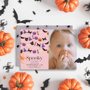 Spooky One Halloween Rosa 1:a födelsedagsfoto Inbjudningar