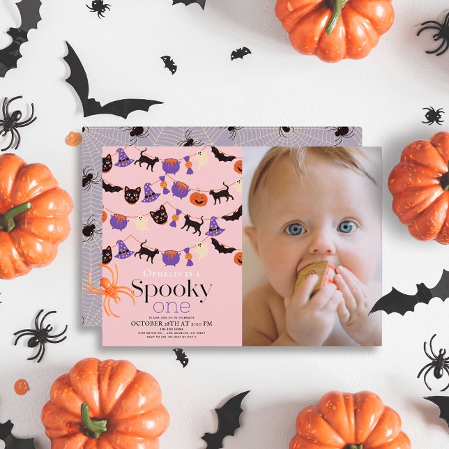 Spooky One Halloween Rosa 1:a födelsedagsfoto Inbjudningar (Skapare uppladdad)