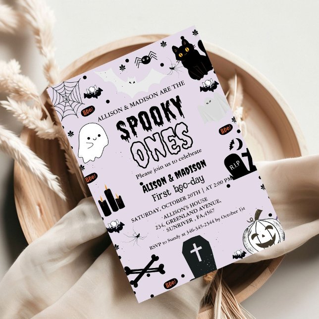 Spooky One Halloween Twin födelsedagsfest Inbjudningar (Skapare uppladdad)