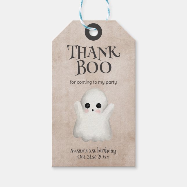 Spooky One Kawaii Ghost Halloween Birthday Presentetikett (Framsidan)