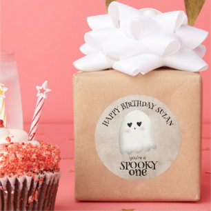 Spooky One Kawaii Ghost Halloween Birthday Runt Klistermärke
