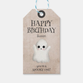 Spooky One Kawaii Ghost Halloween Grattis på födel Presentetikett