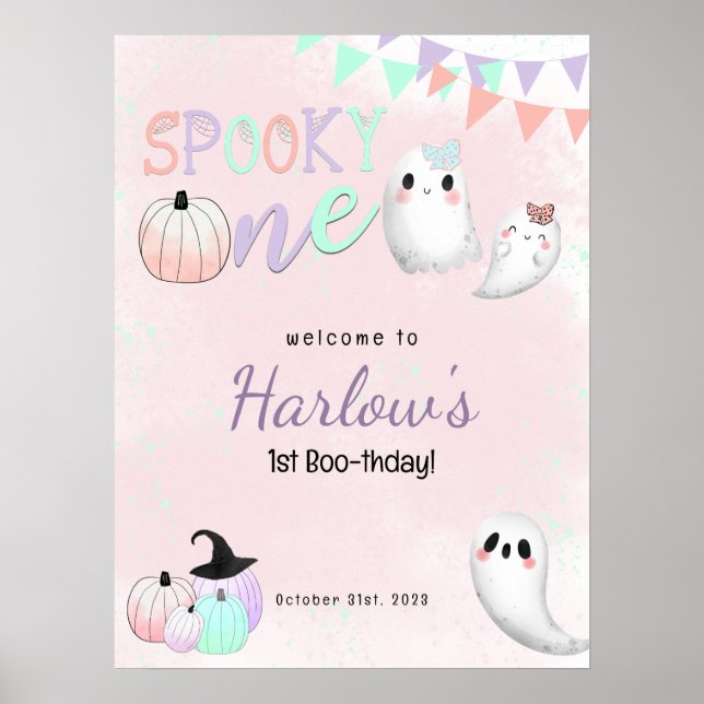Spooky One Pastel Halloween Birthday Välkommen Poster (Framsidan)