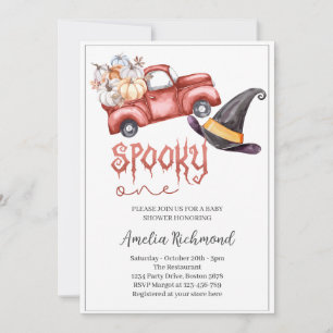 spooky one Red Pumpkin Pickup Lastbil Baby Shower Inbjudningar