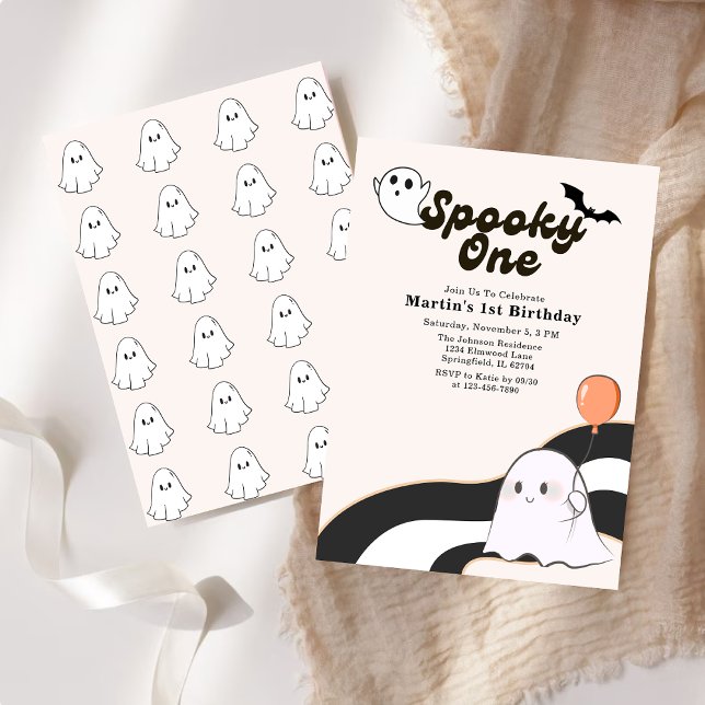 Spooky One Retro Ghost första födelsedag Inbjudningar (Skapare uppladdad)