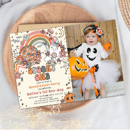 Spooky One Retro Ghost Halloween Birthday Photo Inbjudningar