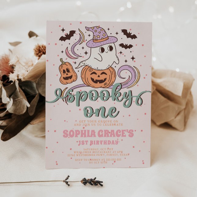 Spooky One Retro Ghost Halloween-Födelsedagsfest Inbjudningar (Skapare uppladdad)