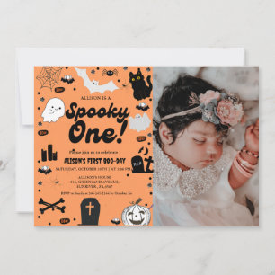 Spooky One Retro Grovy Halloween Första födelsedag Inbjudningar