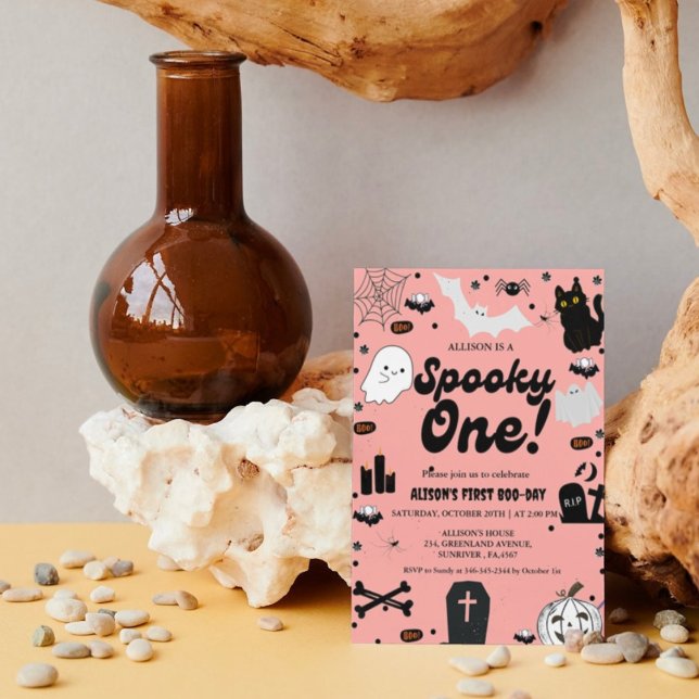 Spooky One Retro Grovy Halloween Girl Första födel Inbjudningar (Skapare uppladdad)
