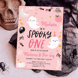 Spooky ONE Rosa Ghost Halloween Birthday Inbjudningar