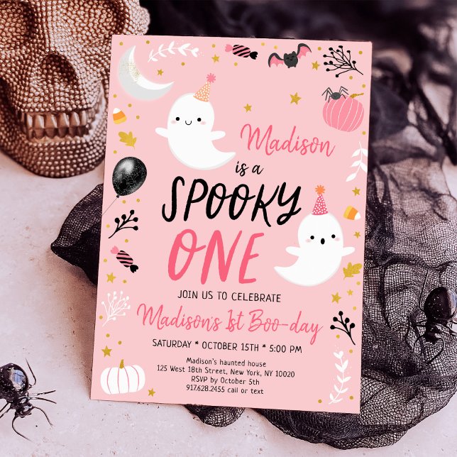 Spooky ONE Rosa Ghost Halloween Birthday Inbjudningar (Skapare uppladdad)