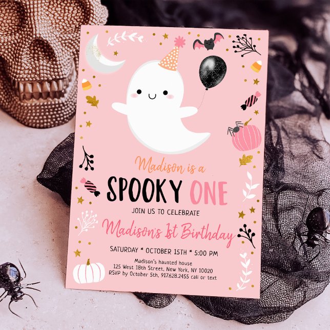 Spooky ONE Rosa Ghost Halloween Birthday Inbjudningar (Skapare uppladdad)