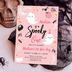 Spooky ONE Rosa Ghost Halloween Birthday Inbjudningar