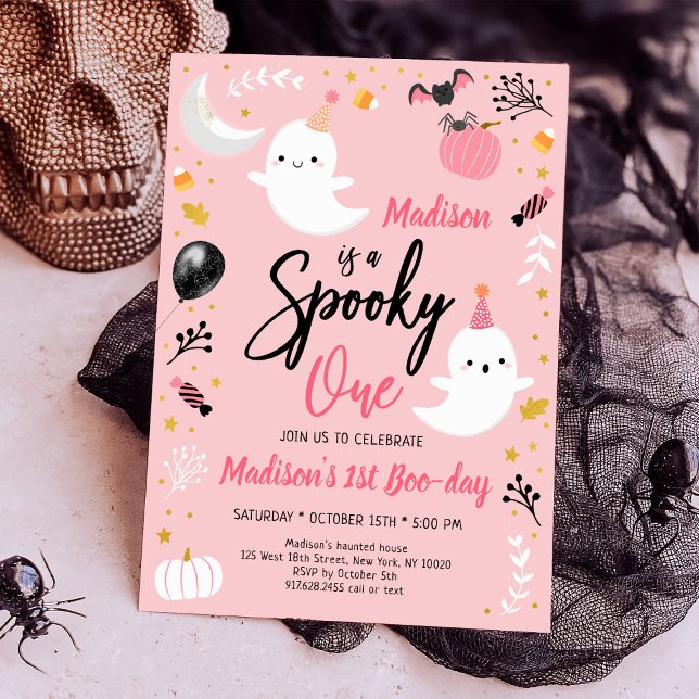 Spooky ONE Rosa Ghost Halloween Birthday Inbjudningar (Skapare uppladdad)