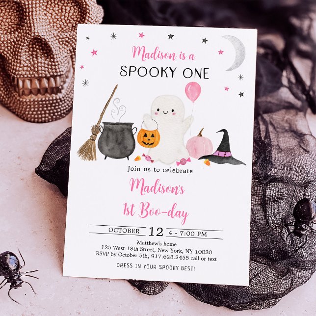 Spooky One Rosa Girl Ghost Halloween Birthday Inbjudningar (Skapare uppladdad)