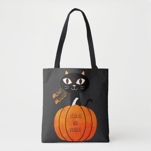 Spooky Orange & Black Cat Bus eller godis Hallowee Tygkasse (Framsida)