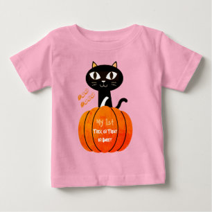 Spooky Orange Black Cat Pumpkin Min första Hallowe T Shirt