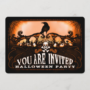 Spooky Orange & Black Raven Halloween fest Inbjuda Inbjudningar