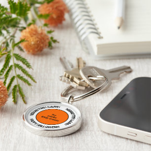 Spooky Orange Black Typography Happy halloween Rund Silverfärgad Nyckelring