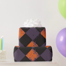 Spooky Orange och Black Checkered Halloween Patter Presentpapper