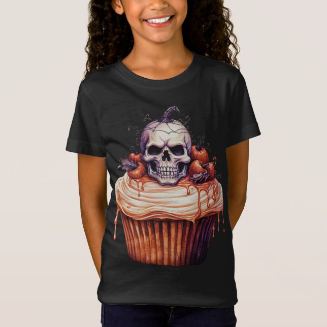 SPOOKY ORANGE PUMPKIN HALLOWEEN CUPCAKE T SHIRT (Framsida)