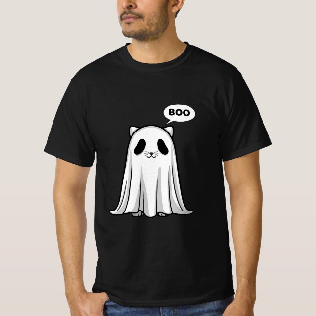 Spooky Panda Cat Ghost - Cute Halloween Boo T Shirt (Framsida)