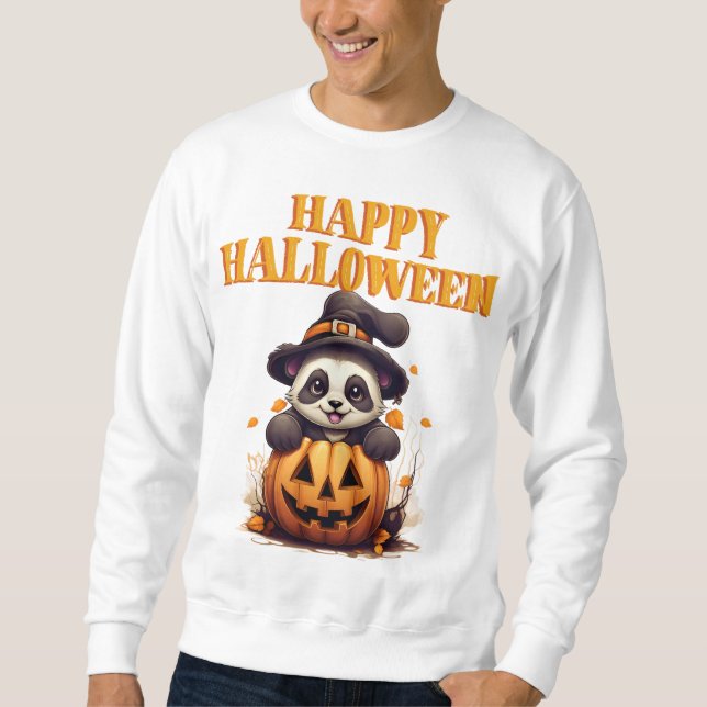Spooky Panda, Kawaii Halloween Lång Ärmad Tröja (Framsida)