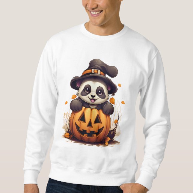 Spooky Panda, Kawaii Halloween Outfit i oktober Lång Ärmad Tröja (Framsida)
