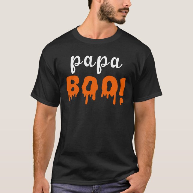 Spooky Pappa Boo Orange Halloween-familjen T Shirt (Framsida)