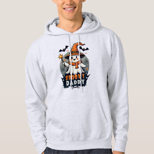 Spooky pappa Halloween Ghost med Witch Hat Hoodie (Framsida)