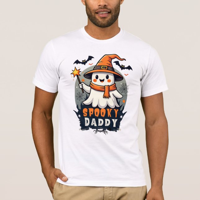 Spooky pappa Halloween Ghost med Witch Hat T Shirt (Framsida)
