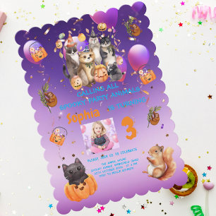 Spooky Party Animals Theme Barns födelsedag Inbjud Inbjudningar