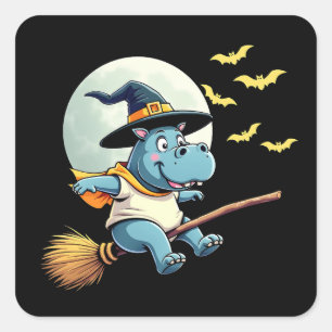 Spooky Pastel Halloween Baby Moo Deng Hippo Fyrkantigt Klistermärke