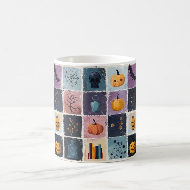 Spooky Patchwork Halloween Icons Mönster Kaffemugg (Center)