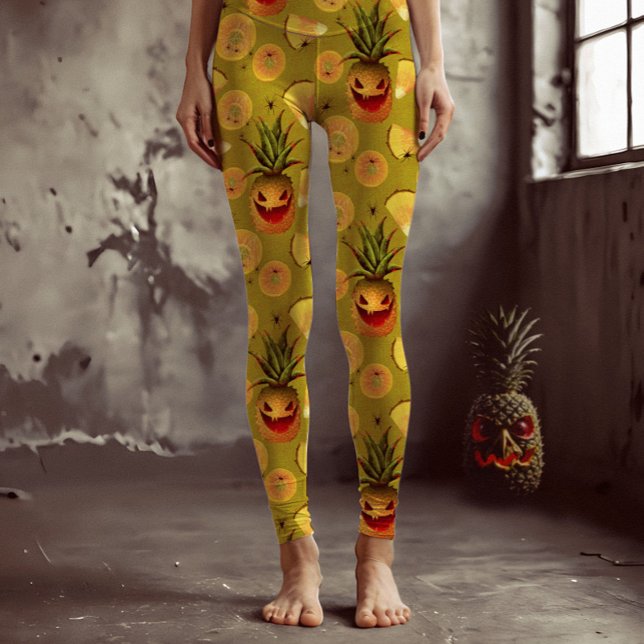 Spooky Pineapple Halloween Roligt Gult Leggings (Skapare uppladdad)