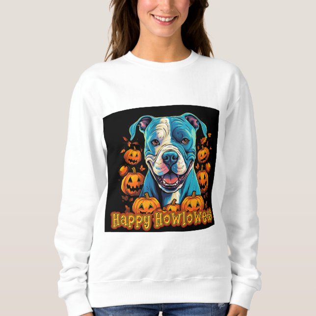 Spooky Pitbull Lycklig Howloween T Shirt (Framsida)